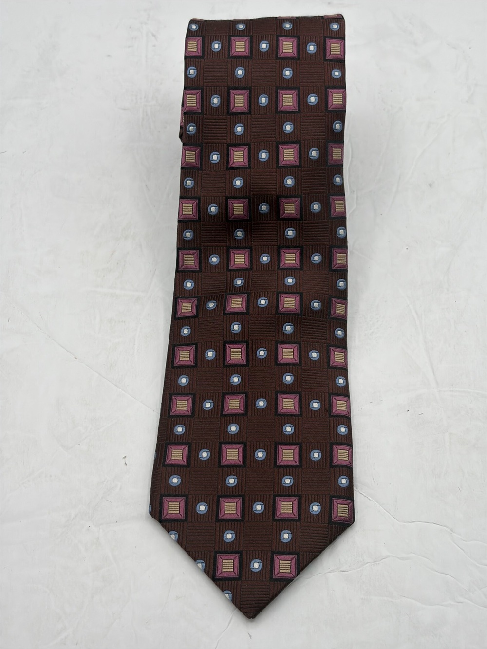 Robert Talbott Best Of Class Silk Geometric Tie brown Mauve Blue Handmade USA